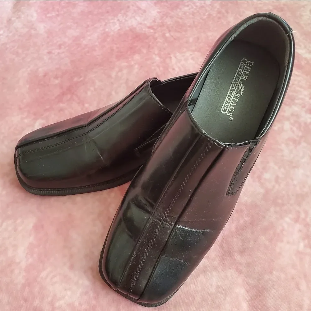 🔥Deer Stags Black Wings Slip-on Dress Shoes Youth Size 4.5